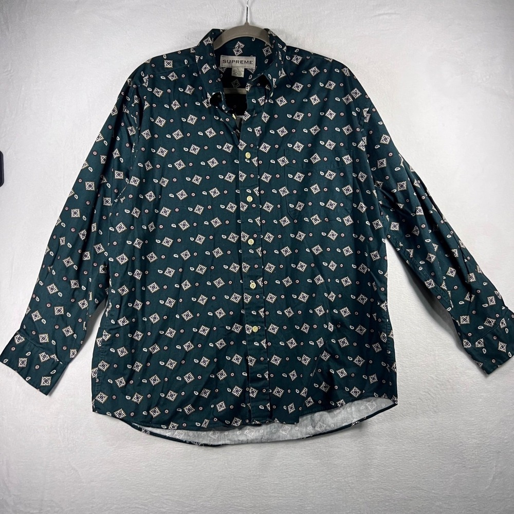 Vintage Authentic Supreme All-Over Geometric Print Button Down Mens L Green